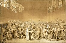 Tennis Court Oath (1789) by David : the abbot Henri Grégoire, was a founding member of the French Conservatory of Arts and Crafts, and is shown here wearing his clergy black cloth, in the foreground, at the centre of the painting with Dom Gerle on the left and Jean-Paul Rabaut Saint-Étienne on the right-hand side.