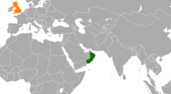 Map indicating locations of Oman and United Kingdom