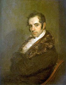 Washington Irving as a young man, in coat with fur collar.