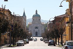 The Church of Sant'Antonio as seen from the main street in Predappio
