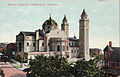This early postcard of St. James Cathedral (Roman Catholic, built 1907) shows it with its original dome; the dome collapsed from snow in 1916 and was never rebuilt.[203]