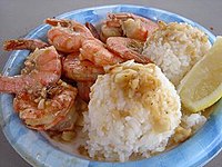 A shrimp plate lunch