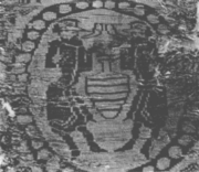 Drinking scene of two Byzantines or Central Asians within a pearl roundel
