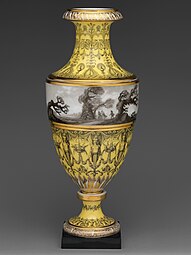 Neoclassical – vase with scenes of storm on land and grotesques, by the Duc d'Angoulême's porcelain factory, c. 1797–1798, hard-paste porcelain, Metropolitan Museum of Art, New York
