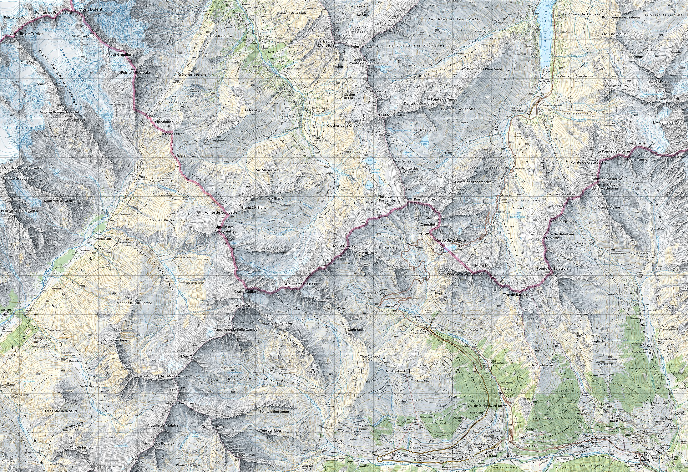 The Great St Bernard Pass on the 1:25'000 Swiss National Map