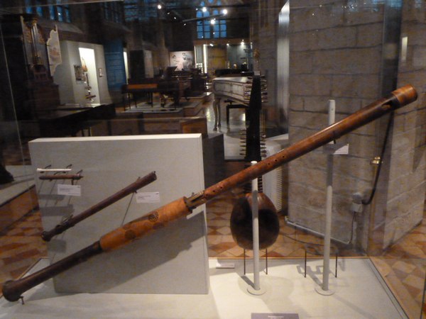 The only surviving medieval contrabass recorder, 250 centimetres (8.2 ft) long. Vleeshuis Museum, Antwerp.
