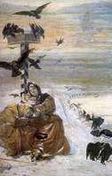 A painting demonstrating exiles trying to escape camp.
