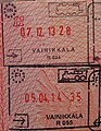 Passport entry stamp (new and old styles) issued on the train in Vainikkala