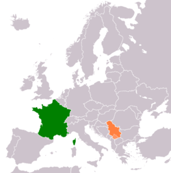 Map indicating locations of France and Serbia