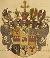 Wappen des Philipp Anton von Franckenstein mit den roten Kleeblättern im ersten und letzten Feld.