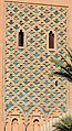 Another common variation on the sebka motif, with round lobed shapes, on one of the facades of the minaret of the Kasbah Mosque in Marrakesh, Morocco