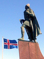 Leif Eriksson Memorial (1929–1932), Reykjavík, Iceland. This statue is at the front of the Hallgrímskirkja. There is a copy of this statue in Newport News, Virginia, USA.[84]