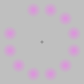 Lilac chaser: if the viewer focuses on the black cross in the center, the location of the disappearing dot appears green.