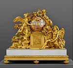 "Triumph of Love over Time" mantel clock; circa 1780–1790; gilt-bronze, marble and enamel; overall: 94 × 104.1 × 31.8 cm; Metropolitan Museum of Art