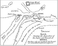 Map of Hadda, by Charles Masson in 1841. Tapa Shotor was the "Large Mound with a hollow".[21]
