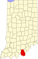 Map of Indiana highlighting Harrison County