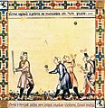 Image 22A game from the Cantigas de Santa Maria, c. 1280, involving tossing a ball, hitting it with a stick and competing with others to catch it (from History of baseball)