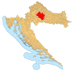 Moslavina on a map of Croatia colored in red.