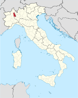Map highlighting the location of the province of Novara in Italy