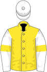 Yellow, white sleeves, yellow armlets, white cap