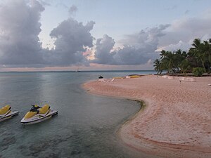 A pink sand beach on Tikehau in French Polynesia