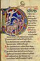 Psalm 22:1-8 in the St. Albans Psalter. The first words of the Psalm in the Latin Vulgate are "Deus, Deus meus," abbreviated here as DS DS MS.