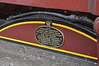 The plaque placed on 6201 to mark the occasion that it hauled the royal train for HM Queen Elizabeth II.