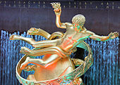 Prometheus, Paul Manship's classic gilded bronze sculpture, 1934, Rockefeller Center, New York City