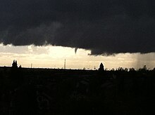 Photograph of a funnel cloud