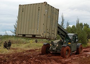 U.S. Navy moving a Bicon box. Note the forklift pockets only in the sides, not at the ends.