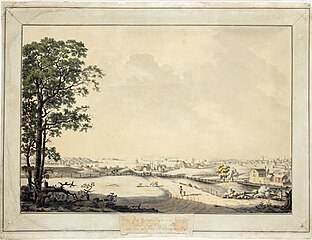 View of the City and Harbor of New York taken from Mt. Pitt, The Seat of John R. Livingston, Esq., 1794–96, etching (New-York Historical Society)
