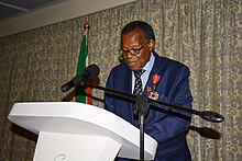 Buthelezi making a speech, wearing a three-piece suit