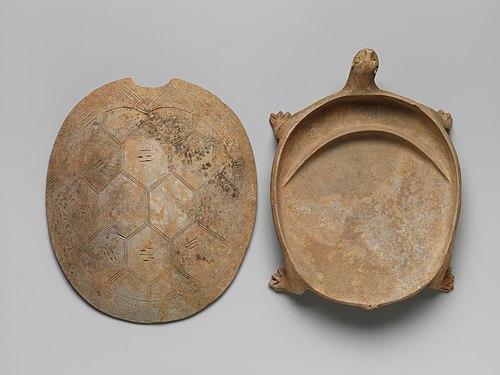 Earthenware inkstone and cover in the shape of a turtle, ca. 6th–7th century, from the Metropolitan Museum