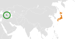 Map indicating locations of Armenia and Japan