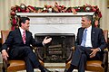 Image 50U.S. President Barack Obama and Mexican President-Elect Enrique Peña Nieto during their meet at the White House following Peña Nieto's election victory. (from History of Mexico)