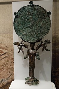 Ancient Greek mirror, 5th century BC, bronze, Archaeological Museum of Ancient Corinth, Corinth, Greece