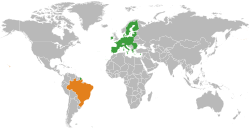Map indicating locations of European Union and Brazil