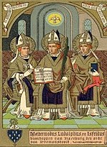 Saint Evermode (centre), flanked by Saints Ludolph and Isfrid
