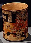 Painting on the Lord of the jaguar pelt throne vase, a scene of the Maya court, 700–800 AD.