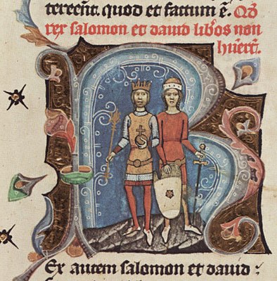 Chronicon Pictum, Hungarian, Hungary, King Solomon, Prince David, brothers, royal siblings, crown, scepter, orb, shield, sword, medieval, chronicle, book, illumination, illustration, history