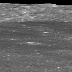 A view of landing site, marked by two small arrows, taken by the Lunar Reconnaissance Orbiter on 30 January 2019[80]