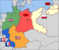 Image 4Occupation zone borders in Germany, 1947. The territories east of the Oder-Neisse line, under Polish and Soviet administration/annexation, are shown as white, as is the likewise detached Saar protectorate. Berlin is the multinational area within the Soviet zone. (from History of East Germany)