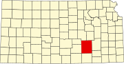 Map of Kansas highlighting Butler County