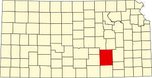 Map of Kansas highlighting Butler County