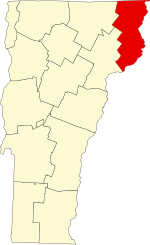 Map of Vermont highlighting Essex County