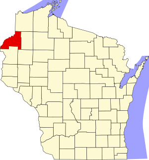 Map of Wisconsin highlighting Burnett County