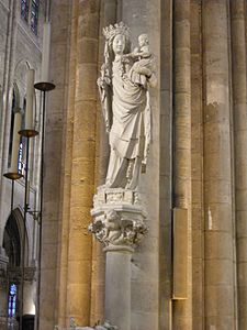 Virgin of Paris, 14th century. The Statue of Virgin and Child inside Notre-Dame de Paris