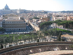 A view of the central and northern part of the rione with Vatican City in the background, as seen from Castel Sant'Angelo