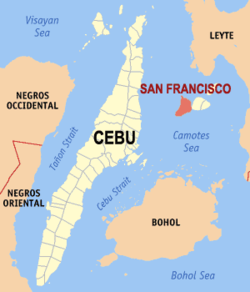 Map of Cebu with San Francisco highlighted