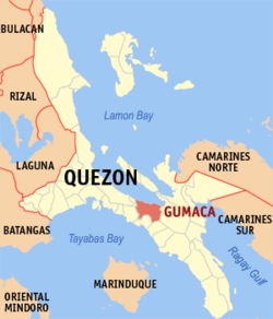 Map of Quezon with Gumaca highlighted